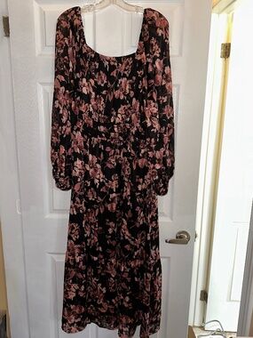NWT Oddi Los Angeles Black Floral Midi Dress 3X Romantic Cottagecore Boho